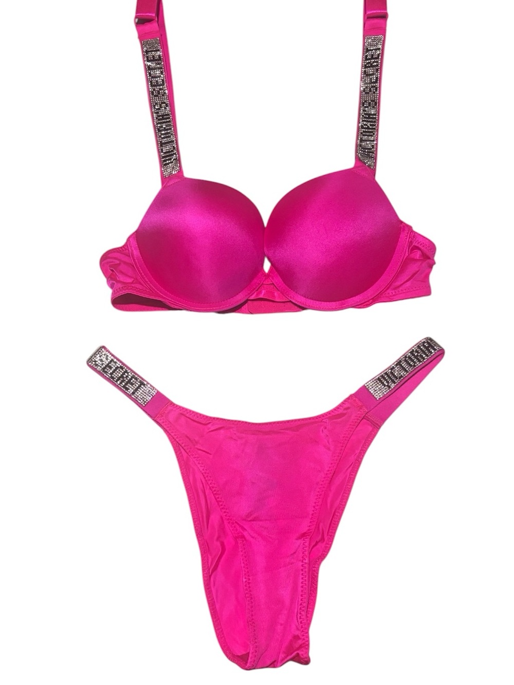 VS Shine Strap Bra and Panty Set NWT 34B &Med. Very Sexy push-up+bikini hot pink